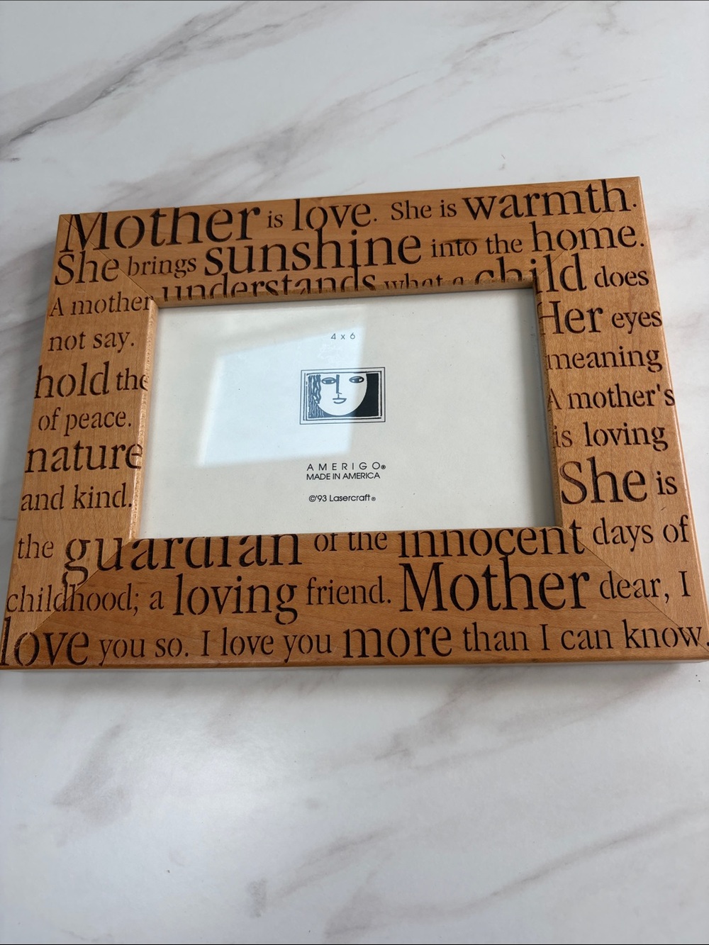 Vintage 1993 Amerigo lasercraft Mother Mom Wooden Picture Frame - 4x6